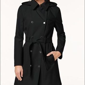 Hooded Double-Breasted Water-Resistant Trench Coat